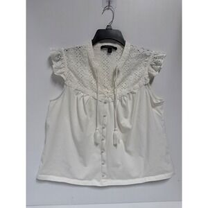 Marc New York Performance White Eyelet Lace Ruffle Tassel Tie Top XL